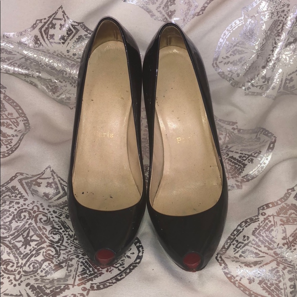 Christian Louboutin Black Patent Peep Toe Pump 7